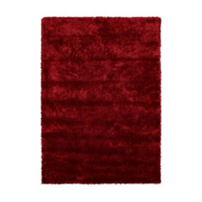 Red Shaggy Rug, Anti-Shed Easy to Clean Rug, Handmade Plain Rug, Modern Rug for Bedroom, & Dining Room-160cm X 230cm
