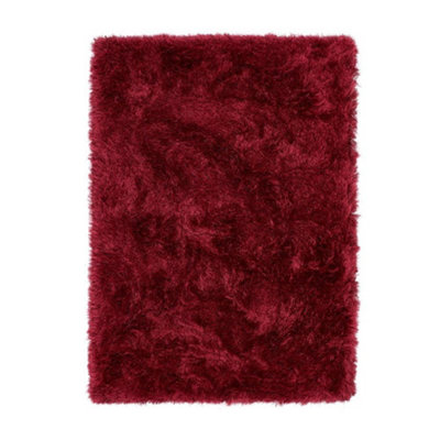Red Shaggy Rug, Anti-Shed Plain Rug, Modern Luxurious Red Rug for Bedroom, Living Room, & Dining Room-43 X 43cm (Cushion)