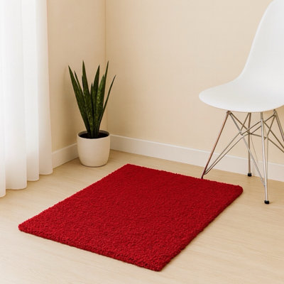 Red Shaggy Rug Small Soft Pile Rug for Doorway Bedside Nursery Area (60 ...