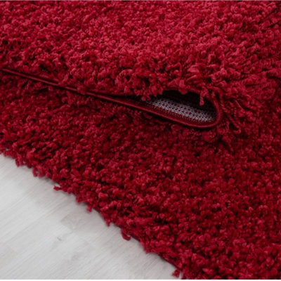 Red Shaggy Rug Small Soft Pile Rug for Doorway Bedside Nursery Area (60 ...