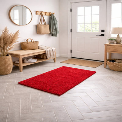 Red Shaggy Rug Small Soft Pile Rug for Doorway Bedside Nursery Area (60 ...