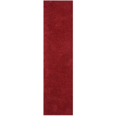 Red Soft Plain Design Fluffy Shaggy Rugs and Runners High Pile Living ...