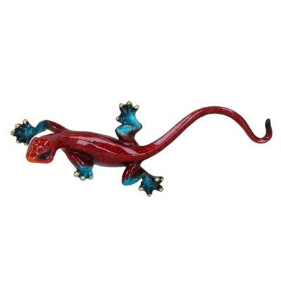 Red Speckled Gecko Lizard Resin Wall Shed Sculpture Decor Statue Small House