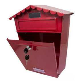 Red Steel Post Box Large Mailbox Wall Mounted Lockable Letter Mail With 2 Keys