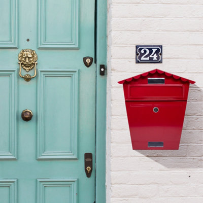 Red Steel Post Box Large Mailbox Wall Mounted Lockable Letter Mail With 2 Keys