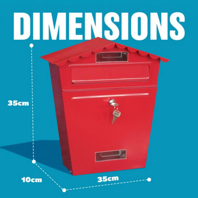 Red Steel Post Box Large Mailbox Wall Mounted Lockable Letter Mail With 2 Keys - 4