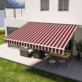 Red Stripe Garden Sun Shade Outdoor Retractable Awning Manual Shelter Canopy 3.5 m x 3 m