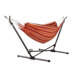 Red Striped Double Hammock with Folding Stand