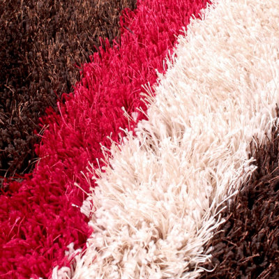 Red Striped Shaggy Handmade Shaggy Sparkle Striped Rug Easy to clean Living Room and Bedroom-160cm X 225cm