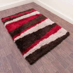 Red Striped Shaggy Handmade Shaggy Sparkle Striped Rug Easy to clean Living Room and Bedroom-180cm X 270cm