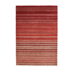Red Striped Wool Rug, Handmade Rug with 25mm Thickness, Modern Rug for Living Room, & Dining Room-67 X 200cm (Runner)