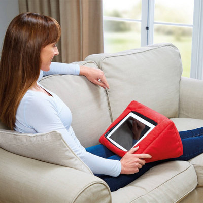 RED TABLET CUSHION, LIGHTWEIGHT WEDGE WITH POCKET, 28 X 36 X 20CM