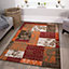 Red Terracotta Brown Floral Patchwork Living Room Rug 160x230cm