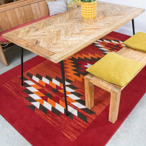 Red Terracotta Tribal Geometric Living Room Rug 120x170cm