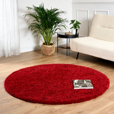 Red Thick Shaggy Circle Rug - California - 120cm