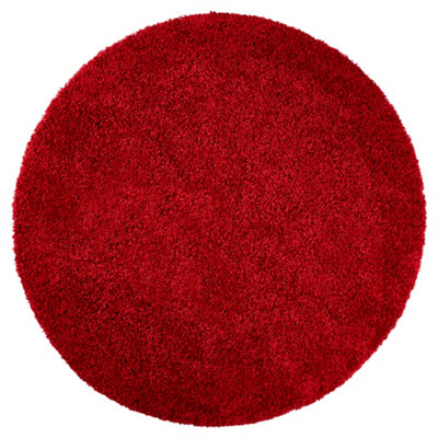 Red Thick Shaggy Circle Rug - California - 120cm
