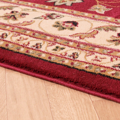 Red Traditional Bordered Floral Rug for Living Room Bedroom and Dining ...