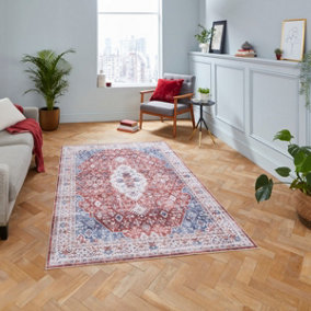 Red Traditional Bordered Geometric Rug Easy to clean Living Room and Bedroom-150cm X 230cm