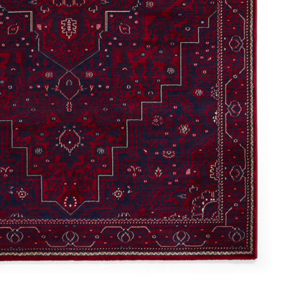 Red Traditional Bordered Stain-Resistant Rug for Bedroom, & Dining Room ...