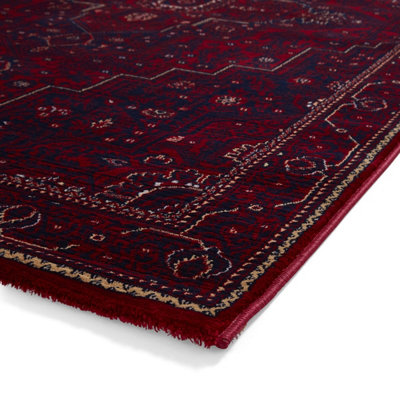 Red Traditional Bordered Stain-Resistant Rug for Bedroom, & Dining Room ...
