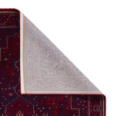 Red Traditional Bordered Stain-Resistant Rug for Bedroom, & Dining Room ...