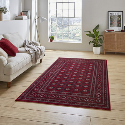 Red Traditional Bordered Stain-Resistant Rug for Bedroom, & Dining Room ...