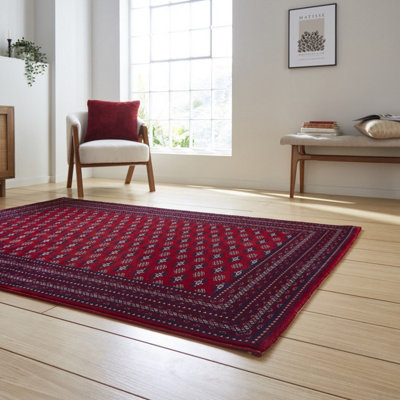 Red Traditional Bordered Stain-Resistant Rug for Bedroom, & Dining Room ...