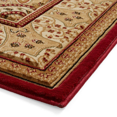 Red Traditional Easy to Clean Bordered Floral Rug For Dining Room-200cm ...