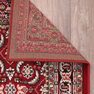Red Traditional Floral Bordered Rug Easy to clean Dining Room-120cm X 120cm
