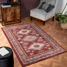 Red Traditional Persian Easy to Clean Bordered Floral Rug For Dining Room-66 X 240cm (Runner)