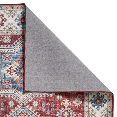 Red Traditional Persian Easy to Clean Bordered Geometric Rug For Dining Room Bedroom And Living Room-150cm X 230cm - 5