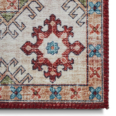 Red Traditional Persian Easy to Clean Bordered Geometric Rug For Dining Room Bedroom And Living Room-60 X 225cmcm (Runner)