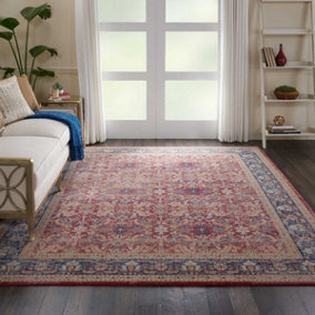 Red Traditional Persian Easy to Clean Floral Rug For Bedroom Dining Room Living Room -122cm (Circle)