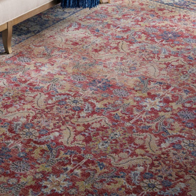 Red Traditional Persian Easy to Clean Floral Rug For Bedroom Dining Room Living Room -160cm X 229cm