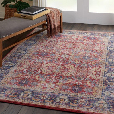 Red Traditional Persian Easy to Clean Floral Rug For Bedroom Dining Room Living Room -269cm X 361cm