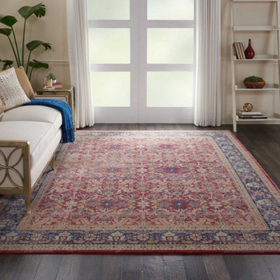 Red Traditional Persian Easy to Clean Floral Rug For Bedroom Dining ...