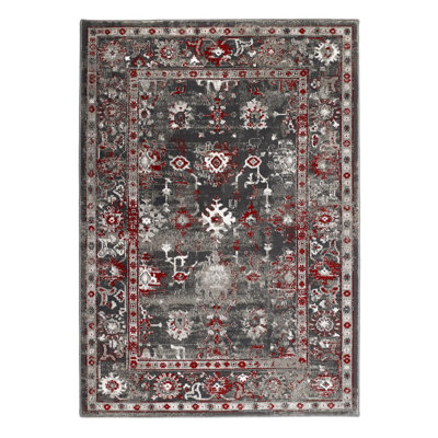 Red Traditional Rug, Bordered Rug, 20mm Thick Floral Rug, Red Rug for Bedroom, Living Room, & Dining Room-80cm X 150cm