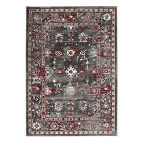 Red Traditional Rug, Bordered Rug, 20mm Thick Floral Rug, Red Rug for Bedroom, Living Room, & Dining Room-80cm X 150cm