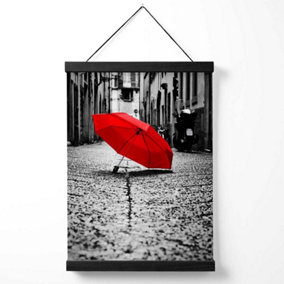 Red Umbrella in Paris Street Fashion Photo Medium Poster with Black Hanger