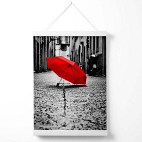 Red Umbrella in Paris Street Fashion Photo Poster with Hanger / 33cm / White