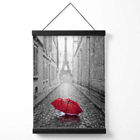 Red Umbrella in Paris with Eiffel Tower  Medium Poster with Black Hanger