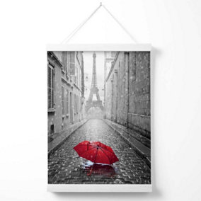 Red Umbrella in Paris with Eiffel Tower  Poster with Hanger / 33cm / White