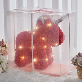 Red Unicorn Simulation Foam Immortal Flower Rose with Gift Box and Warm Lights