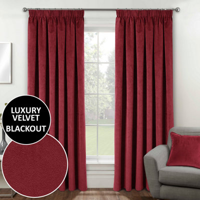 Red Velvet, Supersoft, 100% Blackout, Thermal Pair of Curtains with ...
