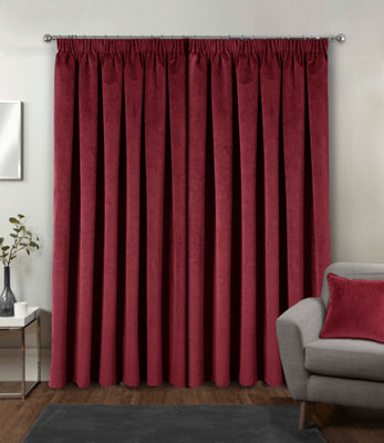Red Velvet, Supersoft, 100% Blackout, Thermal Pair of Curtains with Tape Top - 66 x 90 inch (168x229cm)