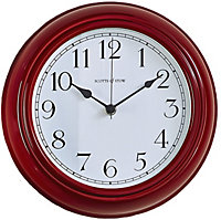 Red Wall Clock - Radio Controlled Hanging Automatic Analog Clock with Colourful Outer Frame - Measures 25cm Diameter x D6cm