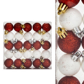 Red & White 3cm Mini Baubles (25 Pack) - Christmas Tree Decorations