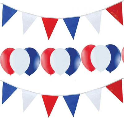 Red White Blue 10m/33ft Triangle Bunting Banner Pennant Flag And 25pcs ...