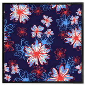 Red, white & blue flower print (Picutre Frame) / 12x12" / Grey