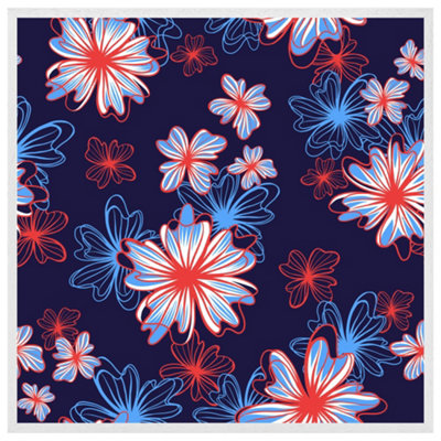 Red, white & blue flower print (Picutre Frame) / 20x20" / Oak